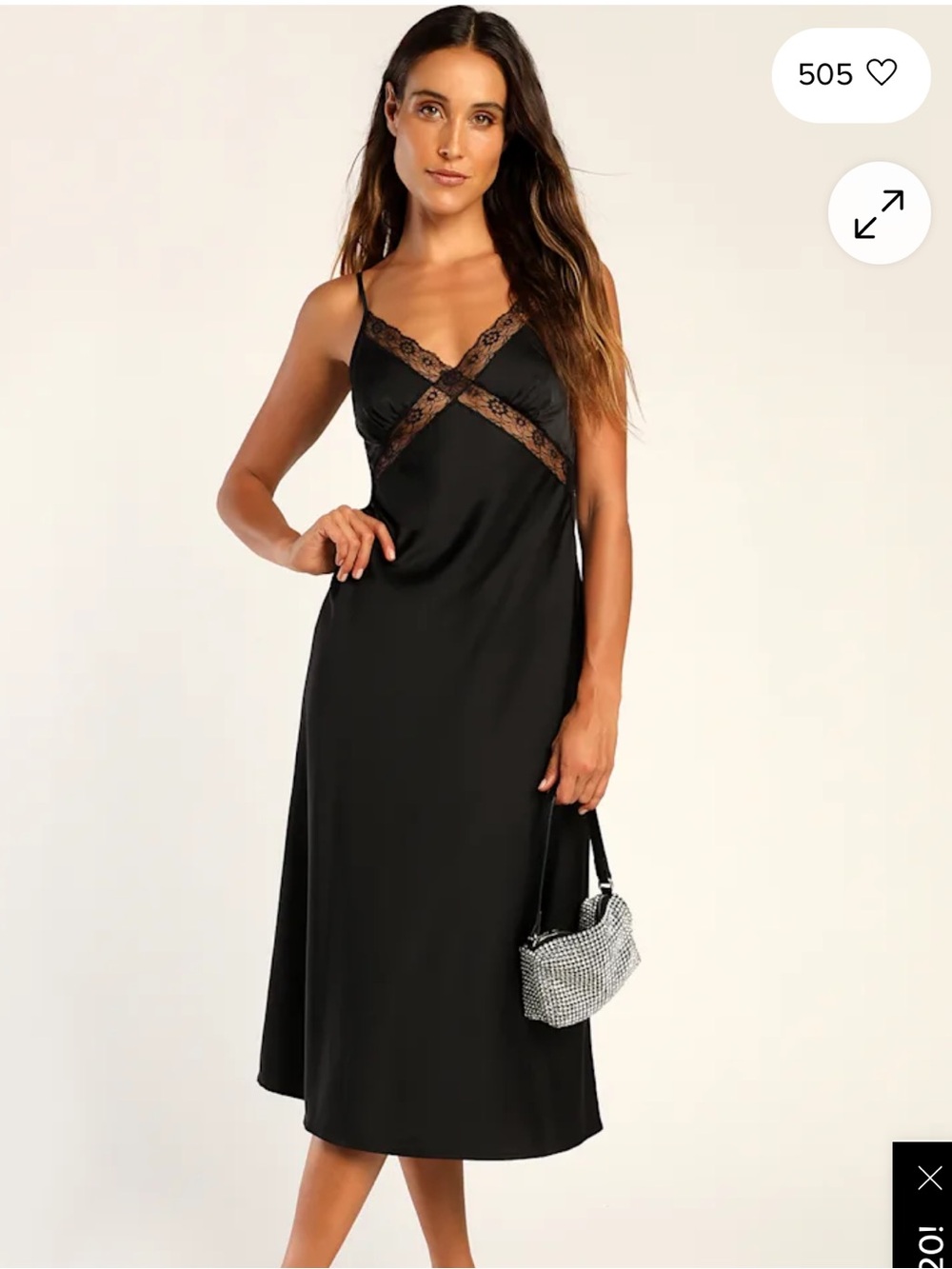 NWT Lulu's Black Satin Lace Backless Midi Dress. Size Large